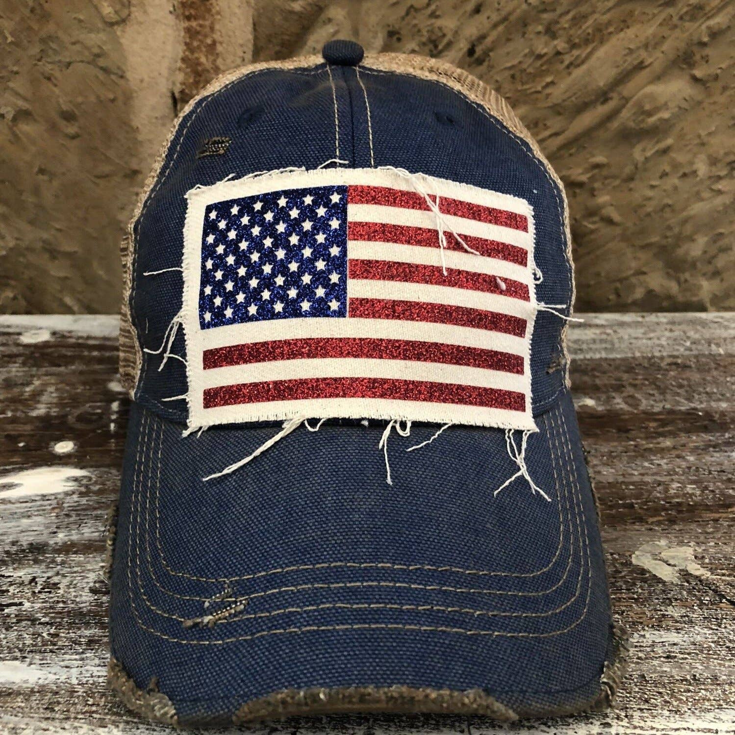 BohoGroove - Wholesale Trucker Hat - Women's - “American Flag Glitter” Hat – Patriotic snapback25