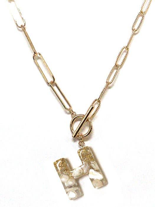 MiMi Wholesale - Wholesale Pendant/Charm Necklace - KN8165 Assorted 16 Piece Gold Acrylic Initial Toggle Chain Necklace Pack7