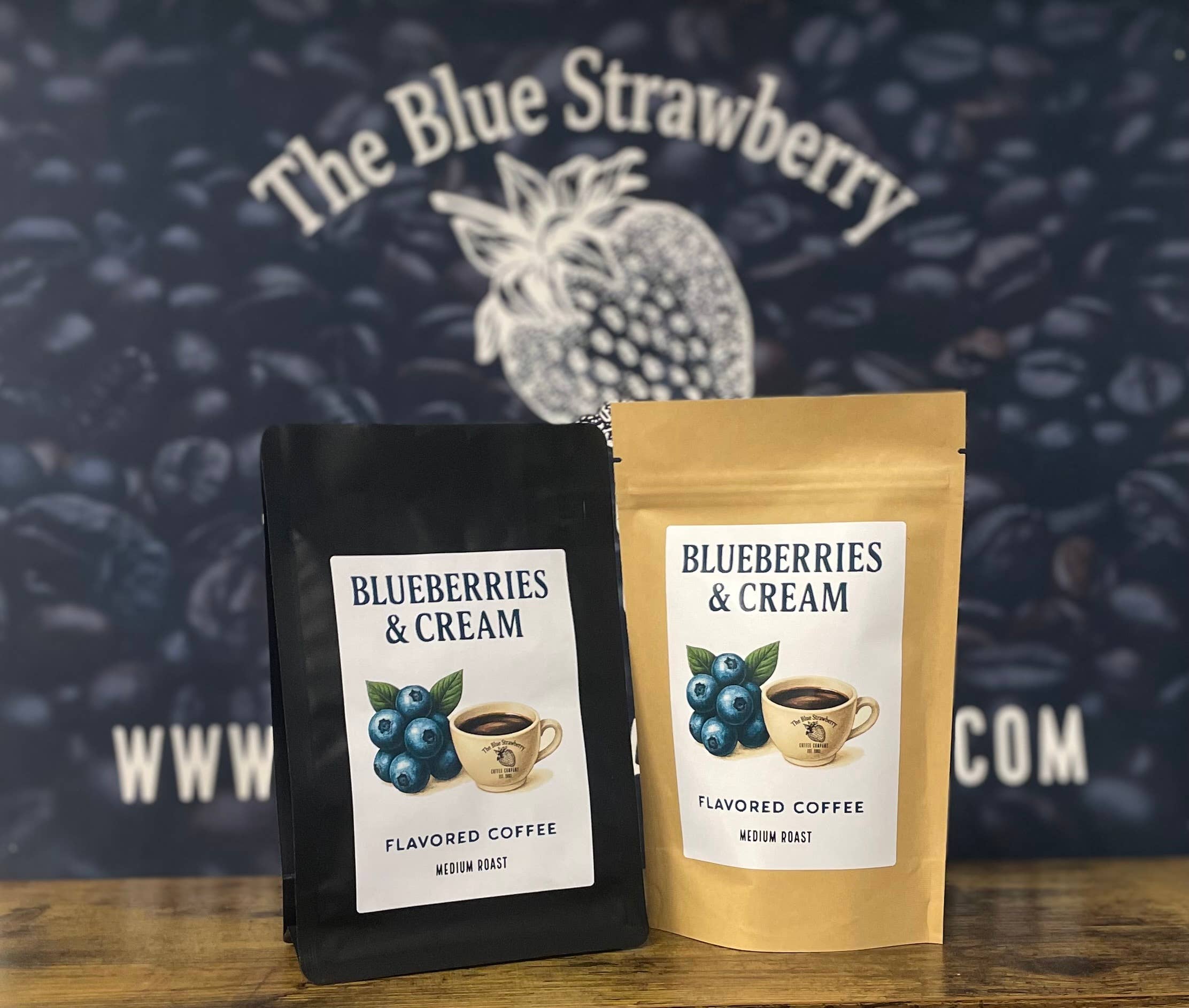 The Blue Strawberry Coffee Co - Wholesale Ground Coffee - Blueberries and Cream (Flavored Coffee)2