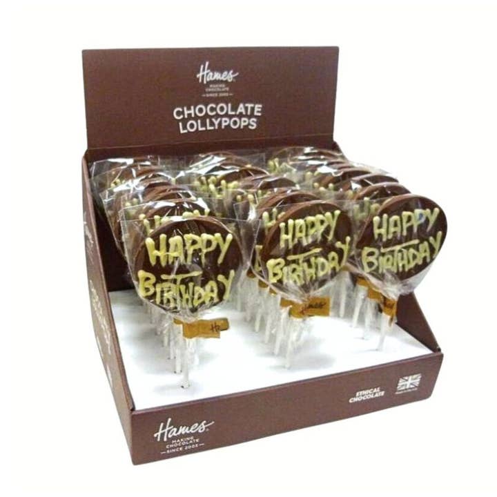 Sentiment Milk Lollipop Happy Birthday for wholesale by Hames Chocolates