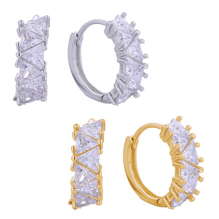 14K Gold-Dipped Triangle Pave CZ Earrings for wholesale by Fashion City