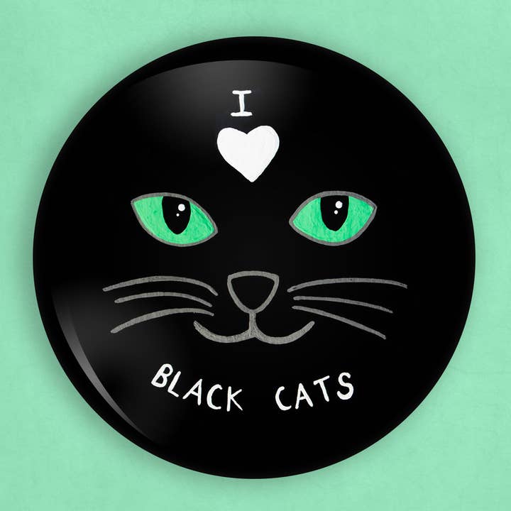 I love black cats pin (1 inch diameter) for wholesale by Caroline W Illustration