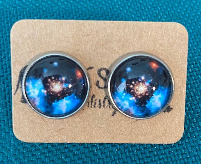 SMA Artistry Creations - Wholesale Stud/Post Earrings - 12mm Galaxy design glass cabochon stud earrings11