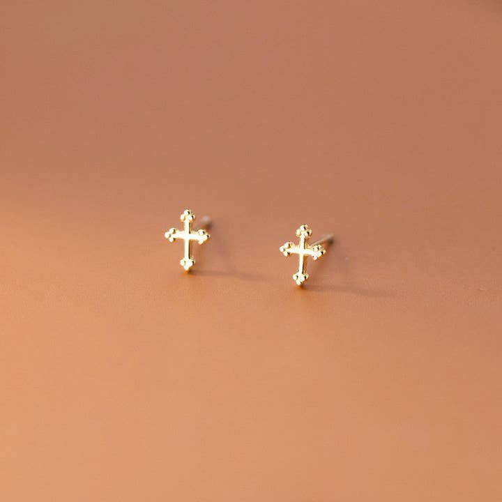 Perimade & Co. LLC - Wholesale Stud/Post Earrings - Tiny Small Dainty Cross Stud Earrings in 925 Sterling Silver