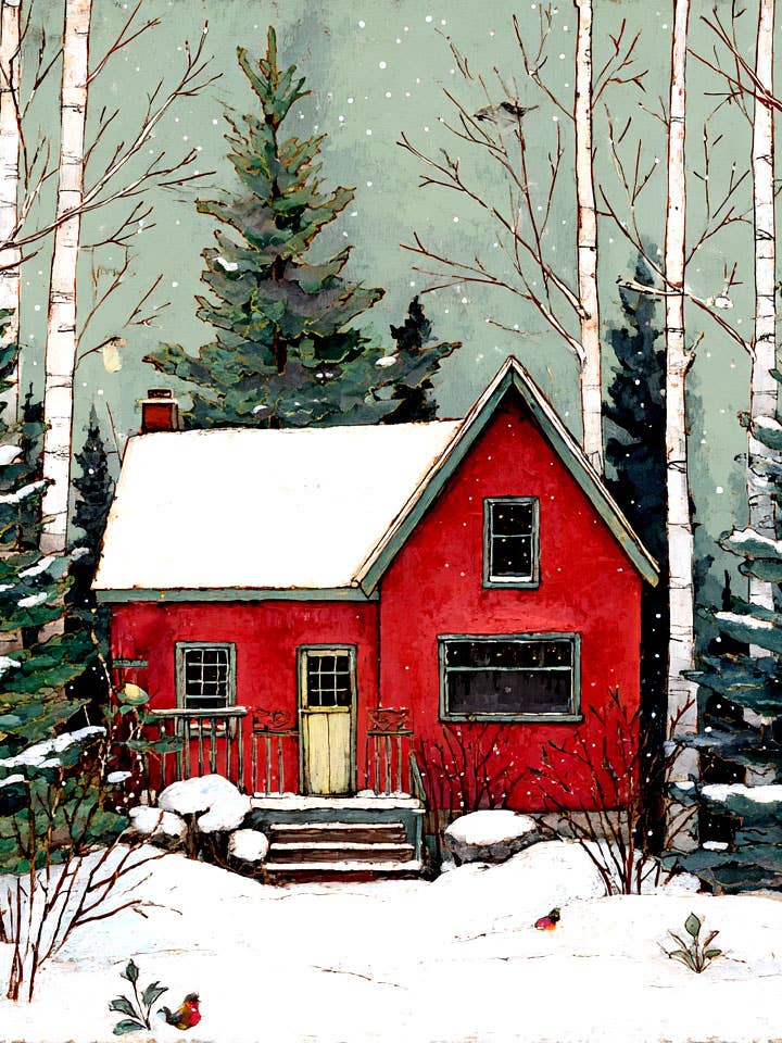 Red House in Aspens - Winter Landscape Art Print - 8"x10" Artwork for 11"x14" Frame for wholesale by Mowbi