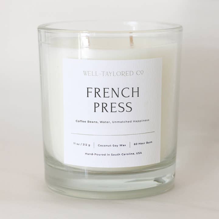 French Press Coconut-Soy Candle for wholesale by Well-Taylored Co.