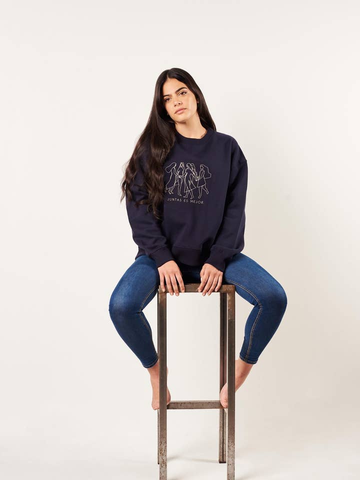 Organic cotton sweatshirt embroidered together is better blue for wholesale by Magical Crisálida