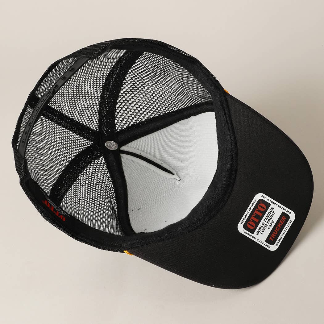 BLKGD Kiss Me Cowboy Text Foam Mesh Back Trucker Hat for wholesale on Faire5