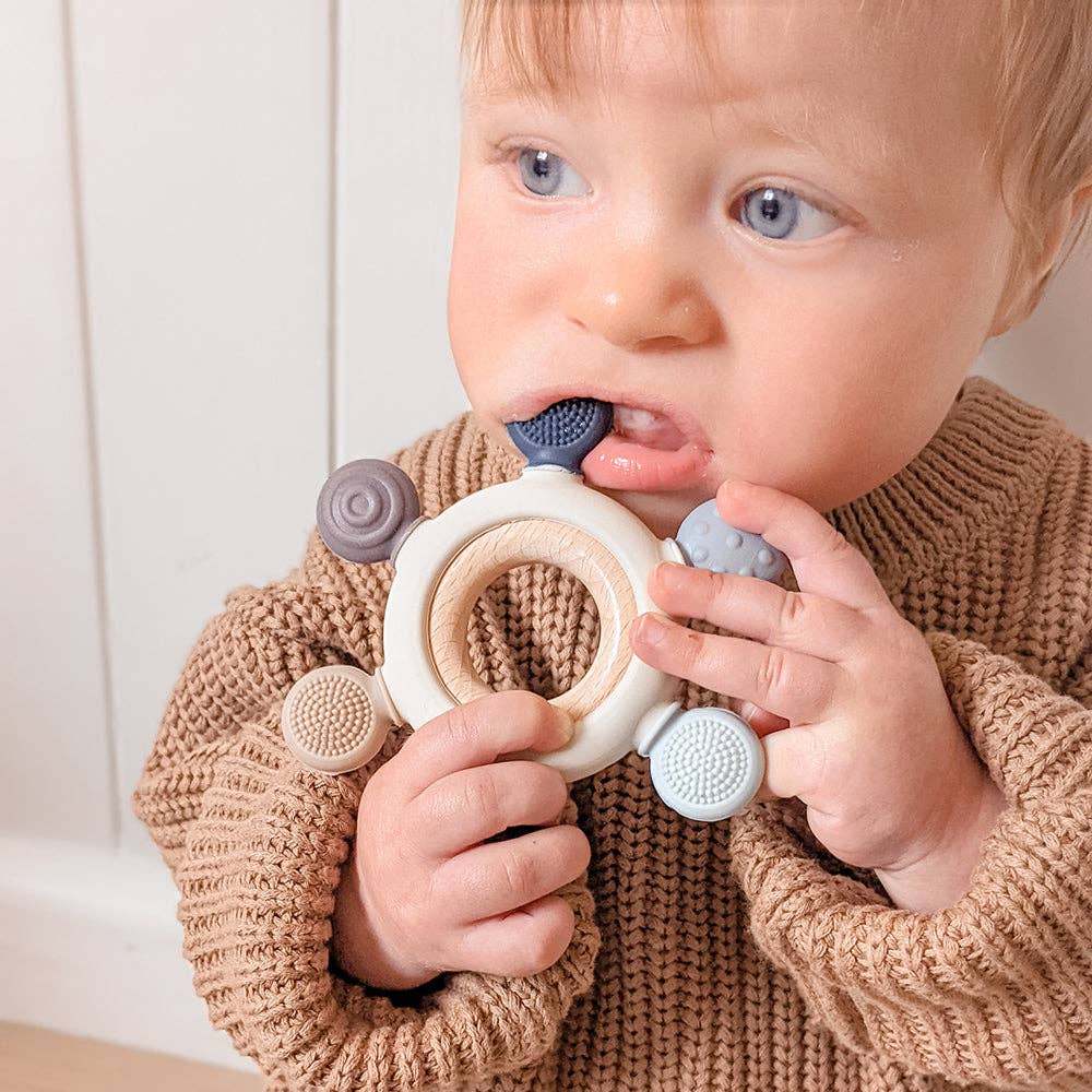 Living Textiles - Wholesale Teether (Not Clip-On) - Baby - Multi-Surface Teething Wheel - Steel Blue2