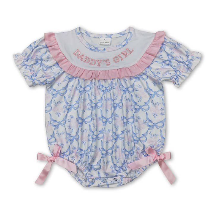 Short sleeves Daddy's girl floral bow baby girls romper for wholesale by Yawoo Garments