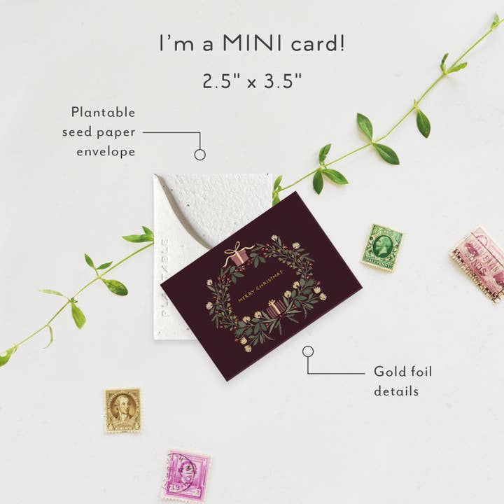 Christmas Wreath - Holiday Mini Card for wholesale by Seedlings