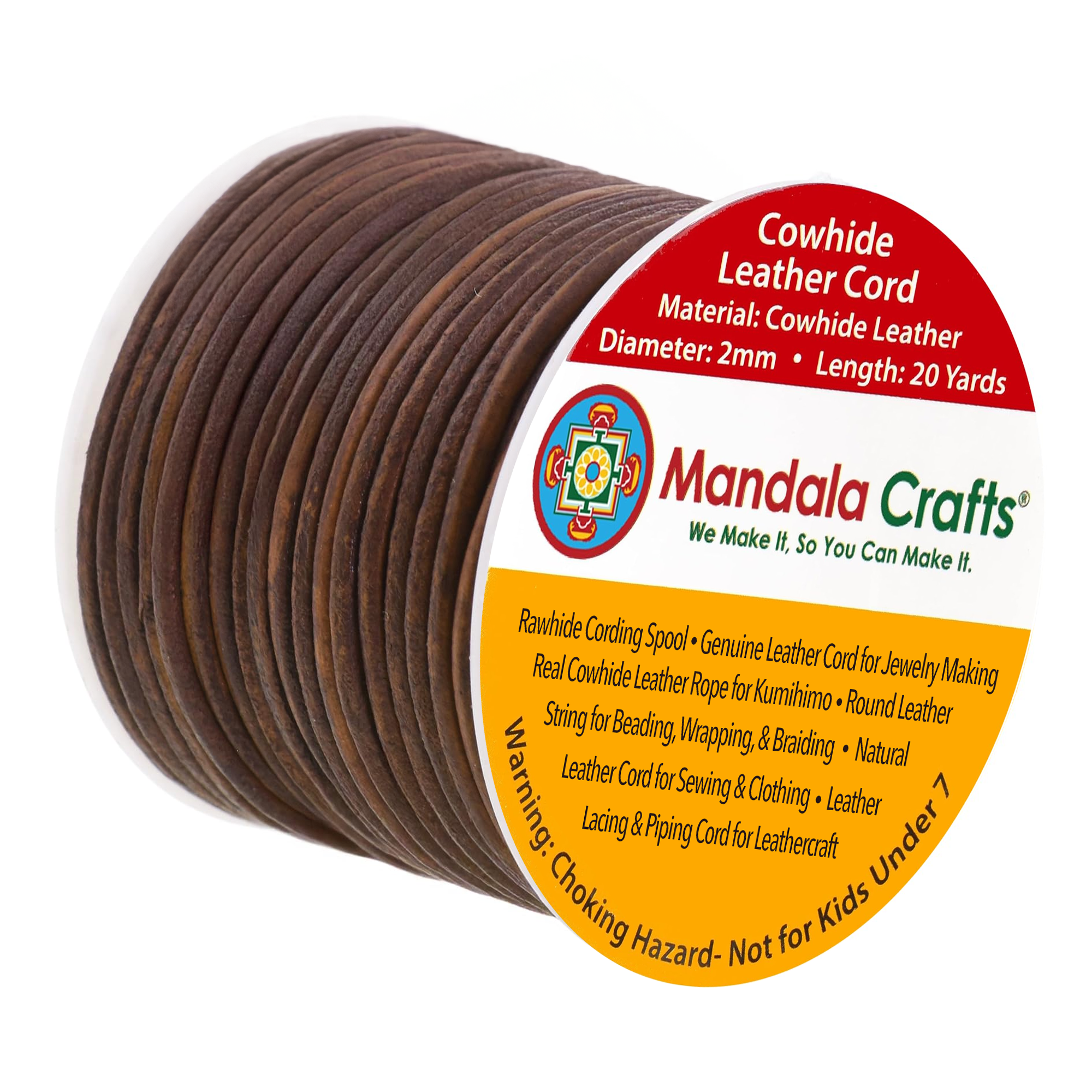 Mandala Crafts - Wholesale Craft Supplies - Mandala Crafts Round Cowhide Genuine Leather String Cord, Natural Rawhide Rope for Jewelry Making, Kumihimo Braiding, Shoelaces68