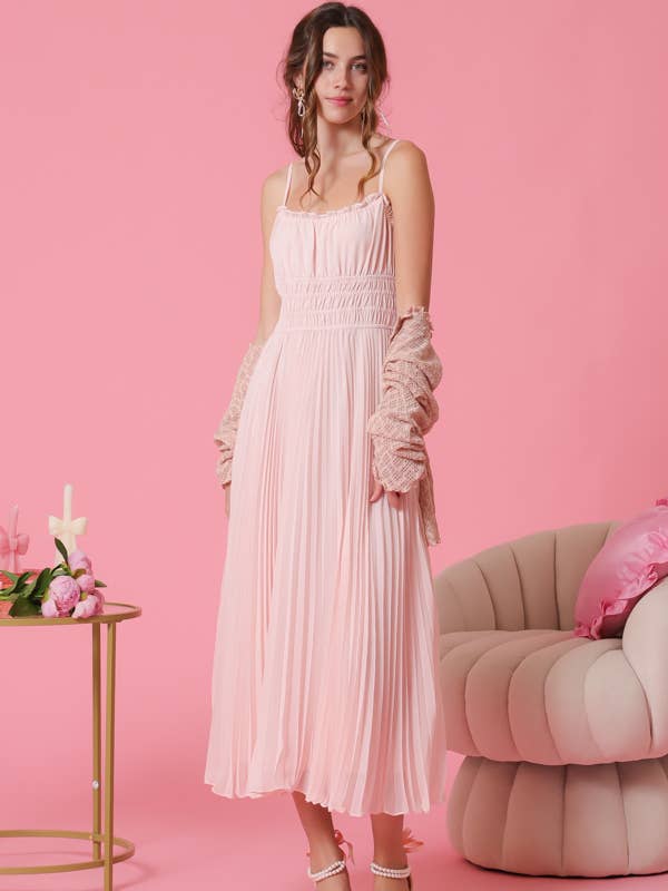 Røget taljeplisseret cami midikjole for engroshandel hos Fleur d'Or