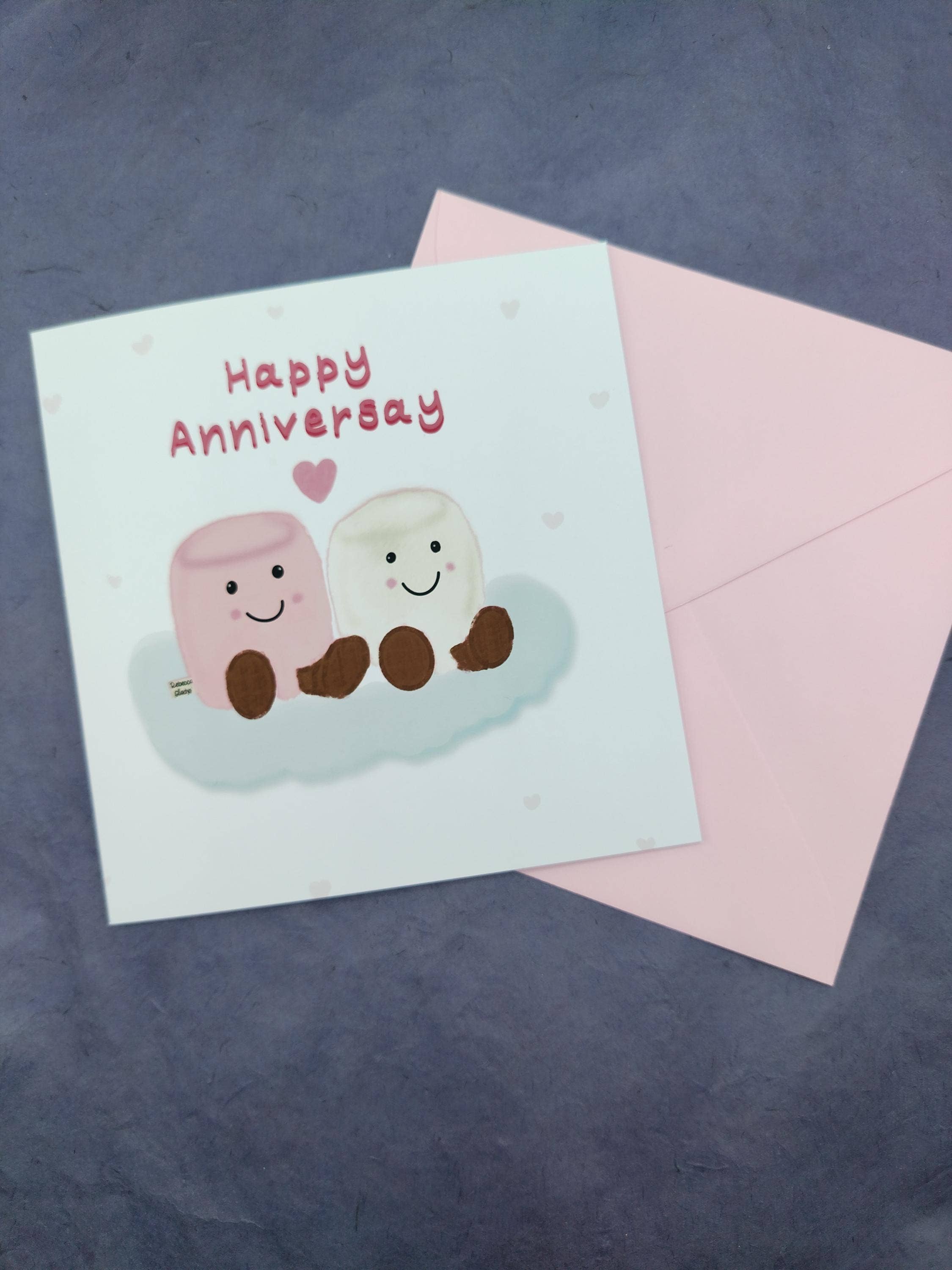 Rebecca Gladys – wholesale Anniversary card – Marshmallow Anniversary Cute Couple Card Pink & White5