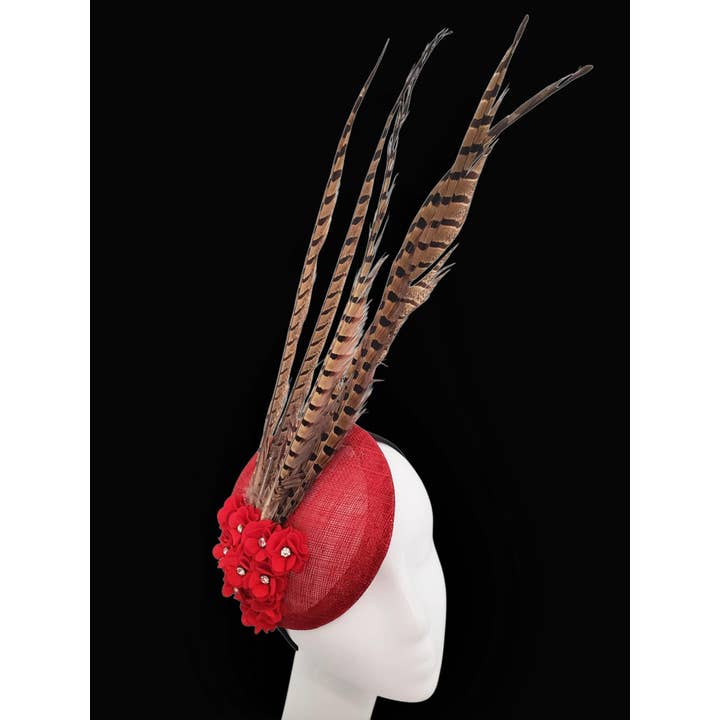 Rehoboth Hats - Wholesale Fascinator Hat - Women's - Sinamay Pillbox Hat with Pheasant Feathers for Events