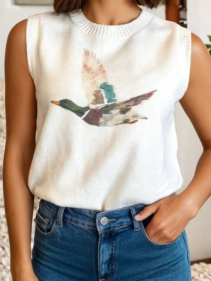 LDC Mallard Duck Printed Sweater Vest for wholesale by Little Daisy Closet