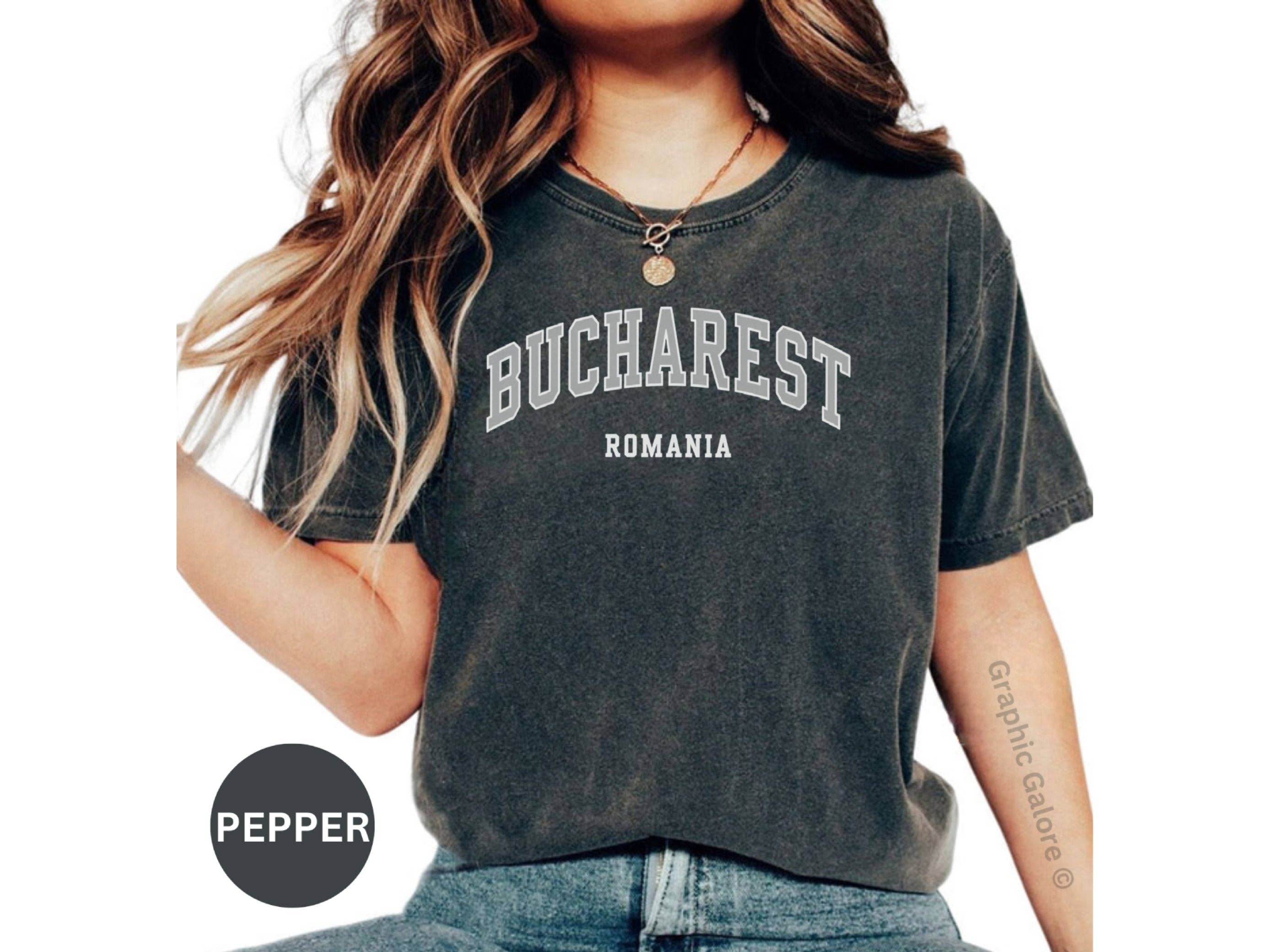 Graphic Galore - Wholesale Screen Printed T-Shirt - Women's - Bucharest Romania Shirt, Traditional Romanian Tee, Handmade Urban Fashion Gift, Romanian Pride T-Shirt, Romania Travel0