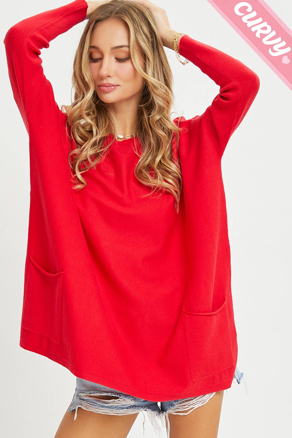 Sweet Lovely by Jen - Wholesale Tunic Sweater - Women's - FRONT POCKET OVERSIZE SWEATER PLUS SIZE8