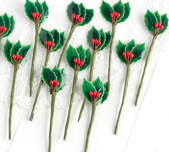 Factory Direct Craft – wholesale Artificial flowers – 3-1/2" Miniature Lacquered Holly Leaf Picks 2