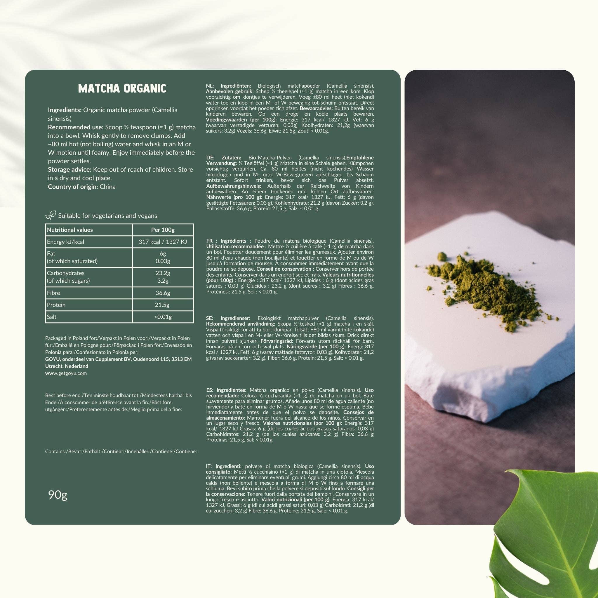 Cupplement b.v. – Chá de saúde/Detox por atacado – Pó de Matcha Grau Cerimonial 60 Gramas6