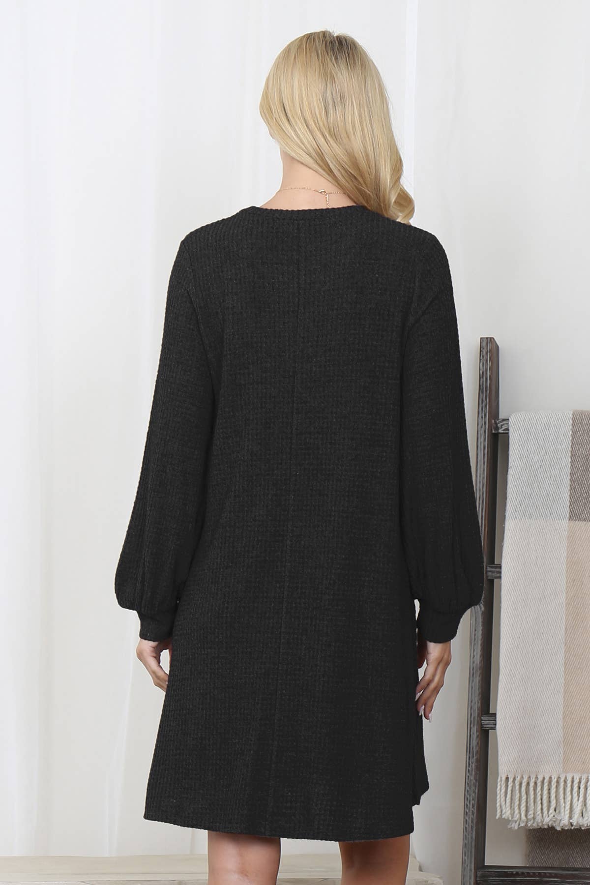 You & Me - Wholesale Dress - Women's - YMD10051V-BRUSHED WAFFLE BUBBLE SLEEVE POCKET DRESS35