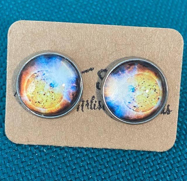 SMA Artistry Creations - Wholesale Stud/Post Earrings - 12mm Galaxy design glass cabochon stud earrings32
