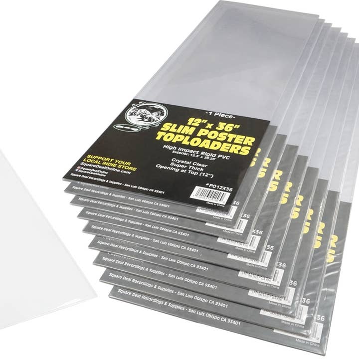 Poster Toploader - 12"x36" High Impact Rigid PVC - Set Of 10 for wholesale by Square Deal Recordings & Supplies