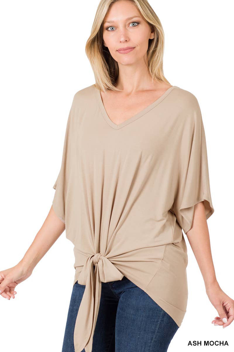 42POPS - Wholesale Tunic - Women's - ,..._ SI-18787 LUXE RAYON V-NECK TIE FRONT TOP25