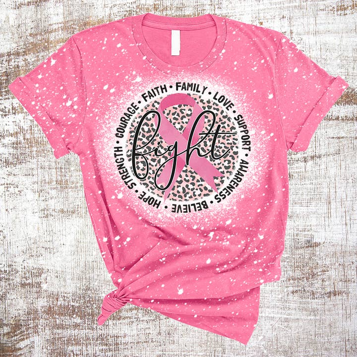 Camiseta blanqueada con cinta rosa Fight Breast Cancer para venta al por mayor de Sweet Tees