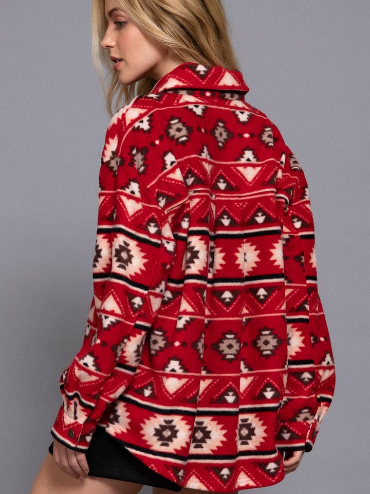 42POPS - Wholesale Shirt Jacket/Shacket - Women's - ,,.....0820 Long Sleeve Printed Fleece Shacket w/ snap buttons3