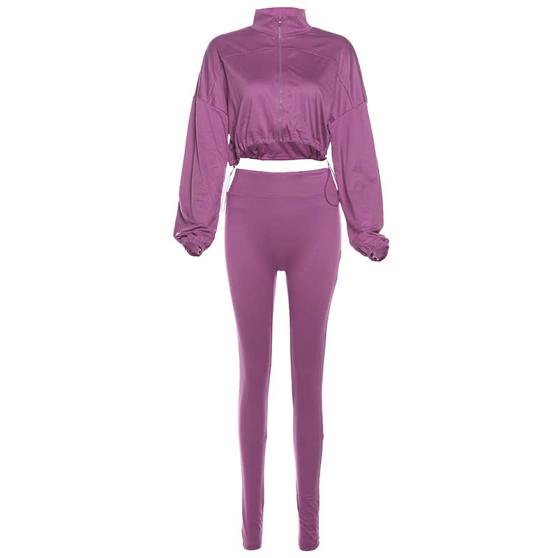 Lily Clothing - Wholesale Top & Pant Set (NOT Loungewear) - Women's - Drawstring Crop Top High Waist Skinny Pants Set60