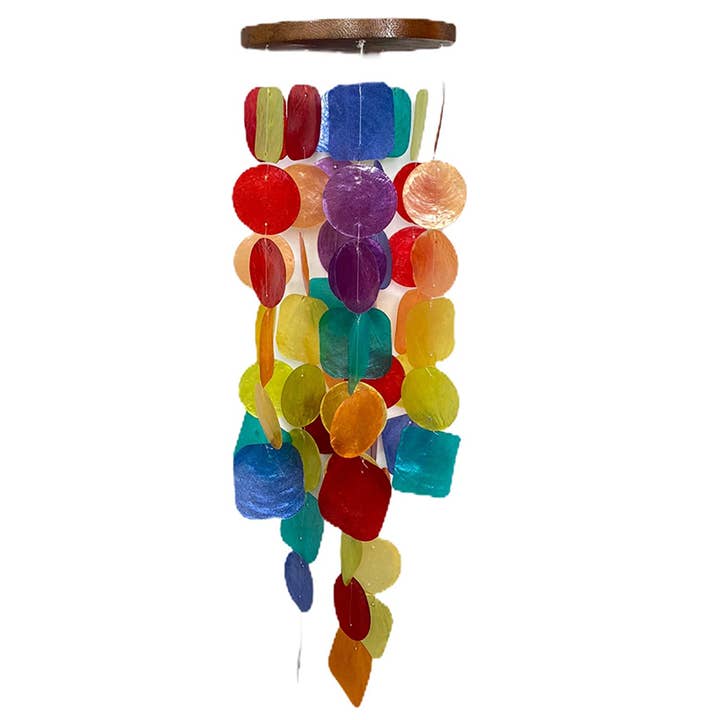 26" Rainbow Capiz Shell Wind Chime with Wood Top for wholesale by CB Home Collection