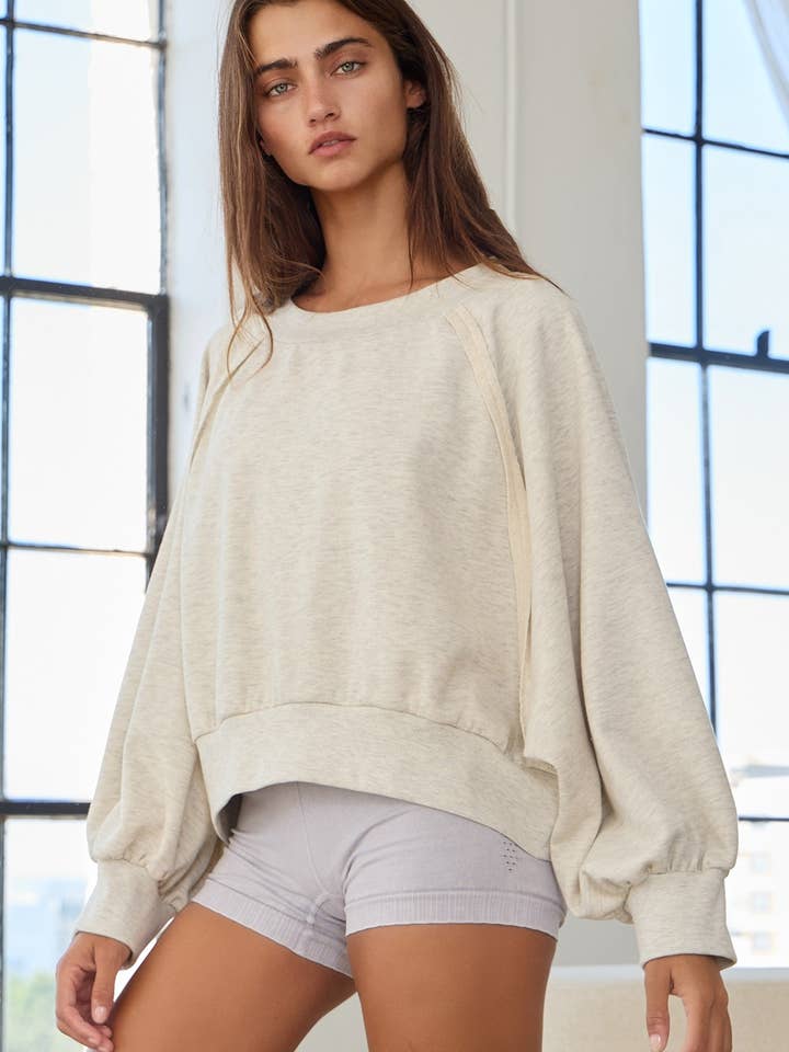 BUCKETLIST INC - Wholesale Sweatshirt - Women's - T2389A Out Seam Raglan Sleeve Solid Sweatshirt Top1