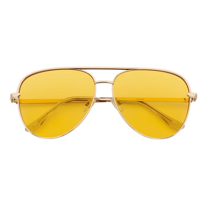 CHAVE - Óculos de Sol Aviador de Metal com Lente Grande e Plana Dourada Lente Amarela por atacado de Morspecs