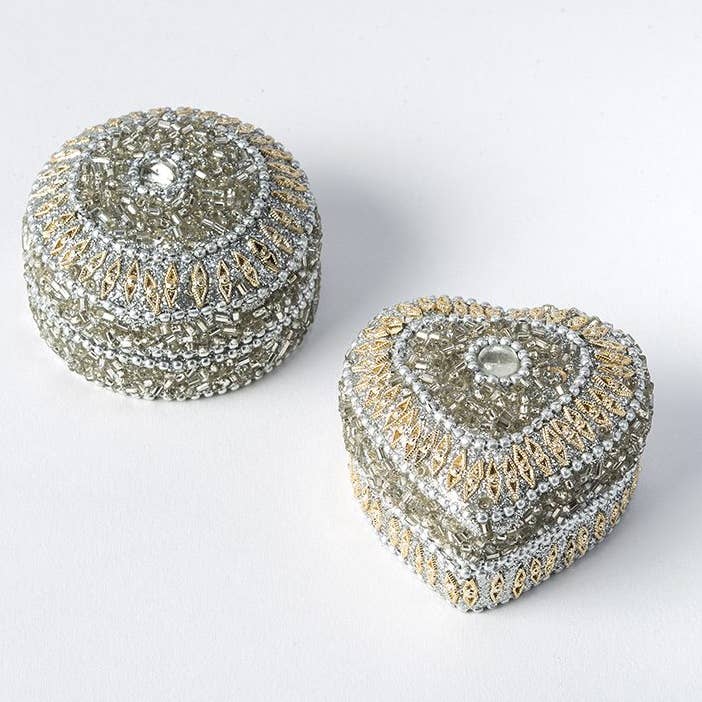 Beaded Trinket Box Set –Keepsake Boxes -Silver & Gold Detail for wholesale by Globe Enterprise