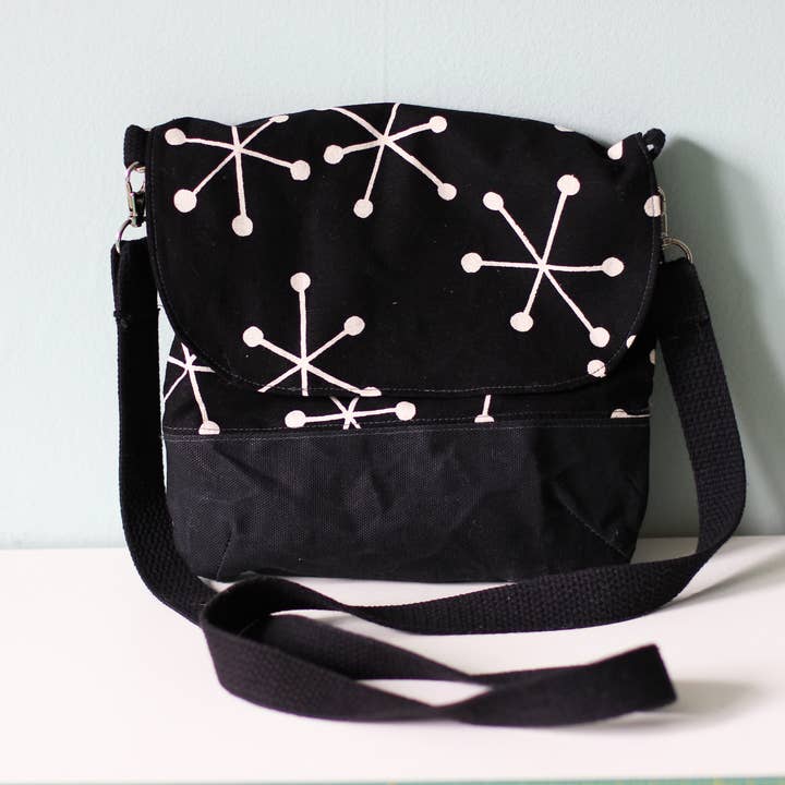 Mid-Century Starburst Crossbody Messenger Purse for wholesale by Two Bridges Handmade