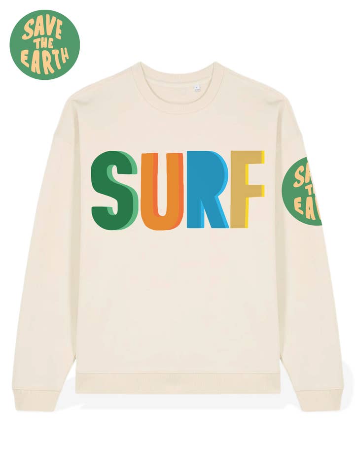 Surf Save The Earth Crewneck for wholesale by Cabana Club California