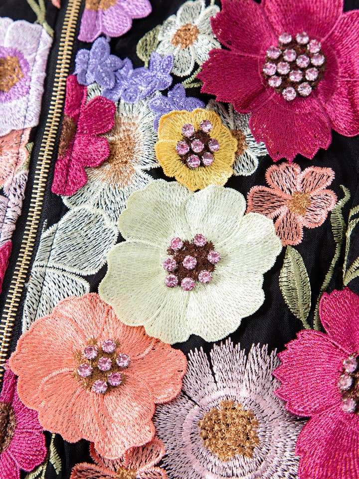 Color as pictures JK191Y Handmade Beaded Floral Embellished Rhinestone Jacket for wholesale on Faire9