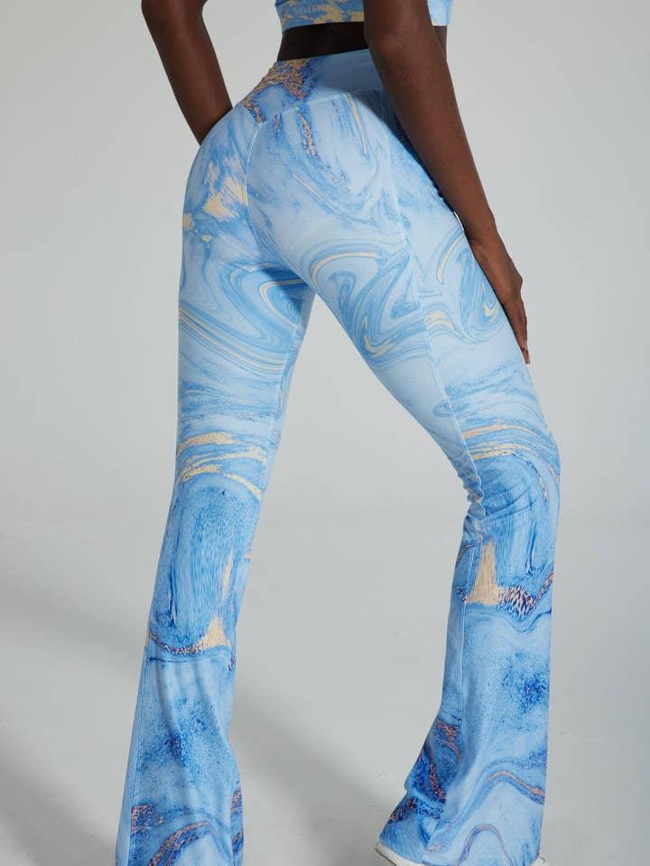 Leggings a Zampa a Vita Media per Yoga - Blu Oceano per la vendita all'ingrosso da parte di SILVERWIND