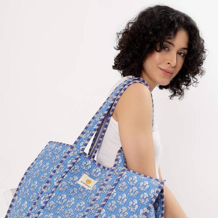 Hi Handmade - Wholesale Tote bag – Women's - Cotton Tote Bag - Blue Daisy0
