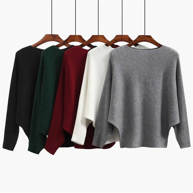 ShieldChic - Wholesale Knit Sweater - Women's - Solid Color One-Word Collar Bat Sleeve Knit Sweater8