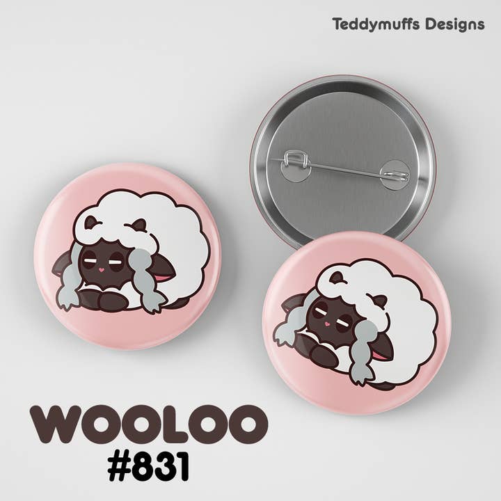 Spilla a bottone Wooloo | Pokémon | Pokémon per la vendita all'ingrosso da parte di Teddymuffs Designs