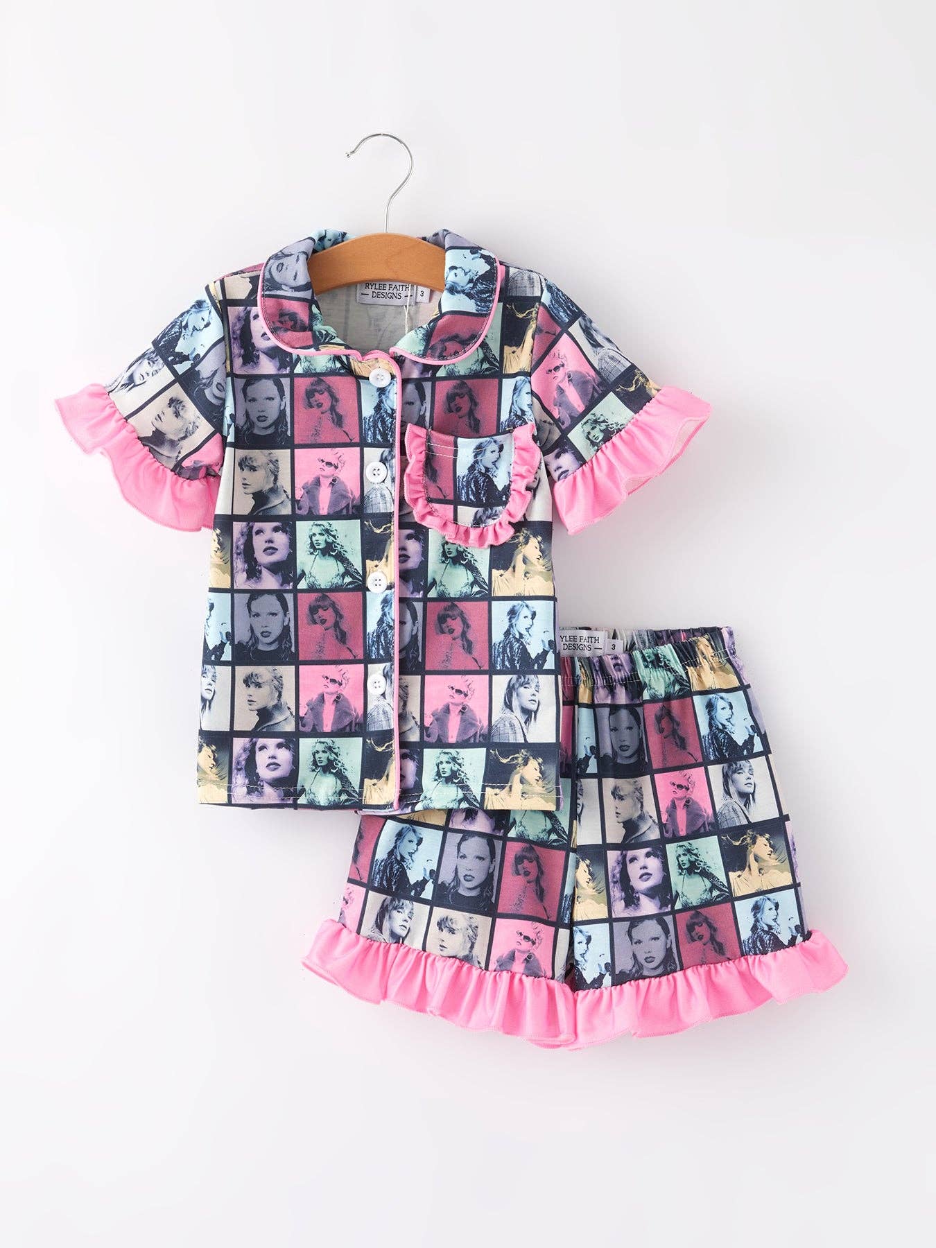 Rylee Faith Designs - Wholesale Sleepwear Set - Kids - Mommy me Black TS Summer Ruffle Pajama Set0