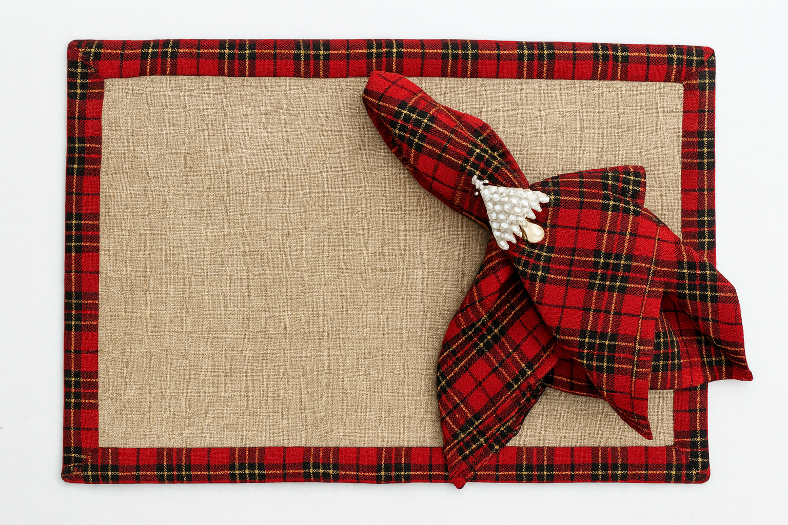 Fennco Styles - Vente Sets de table - Napperon de Noël naturel à garniture tartan6