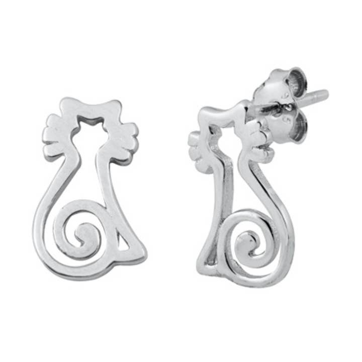 925 Sterling Silver Cat with Whiskers Stud Earrings for wholesale by Moonrise Jewelry