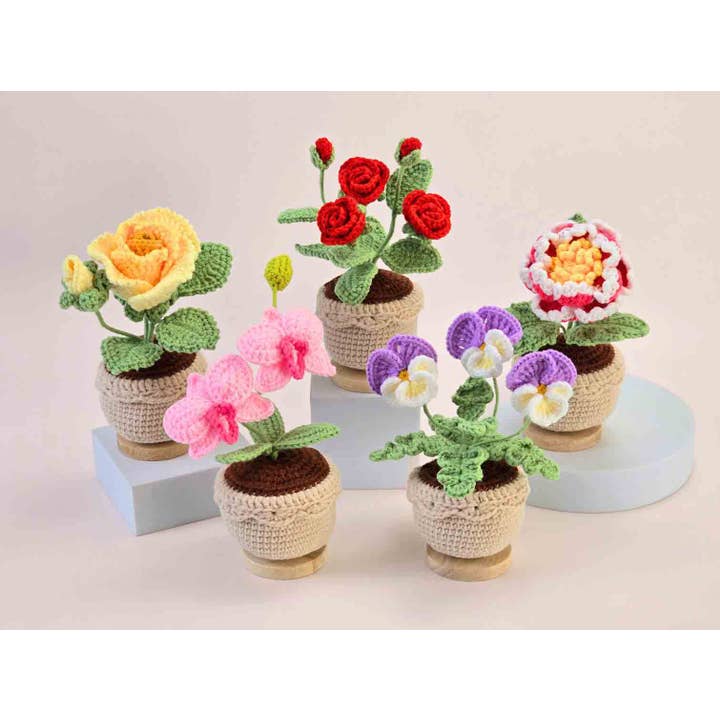 TOMOPOD LLC - Wholesale Stuffed/Plush Toy - Kids & Baby - Crochet Flowers, Flowers in a Pot Bouquet for Mom