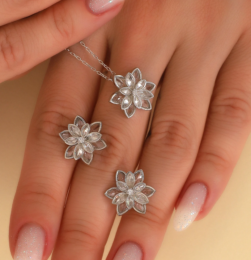 AVENS - Wholesale Jewelry Set - 925 Sterling Silver Lotus  Jewelry Set1