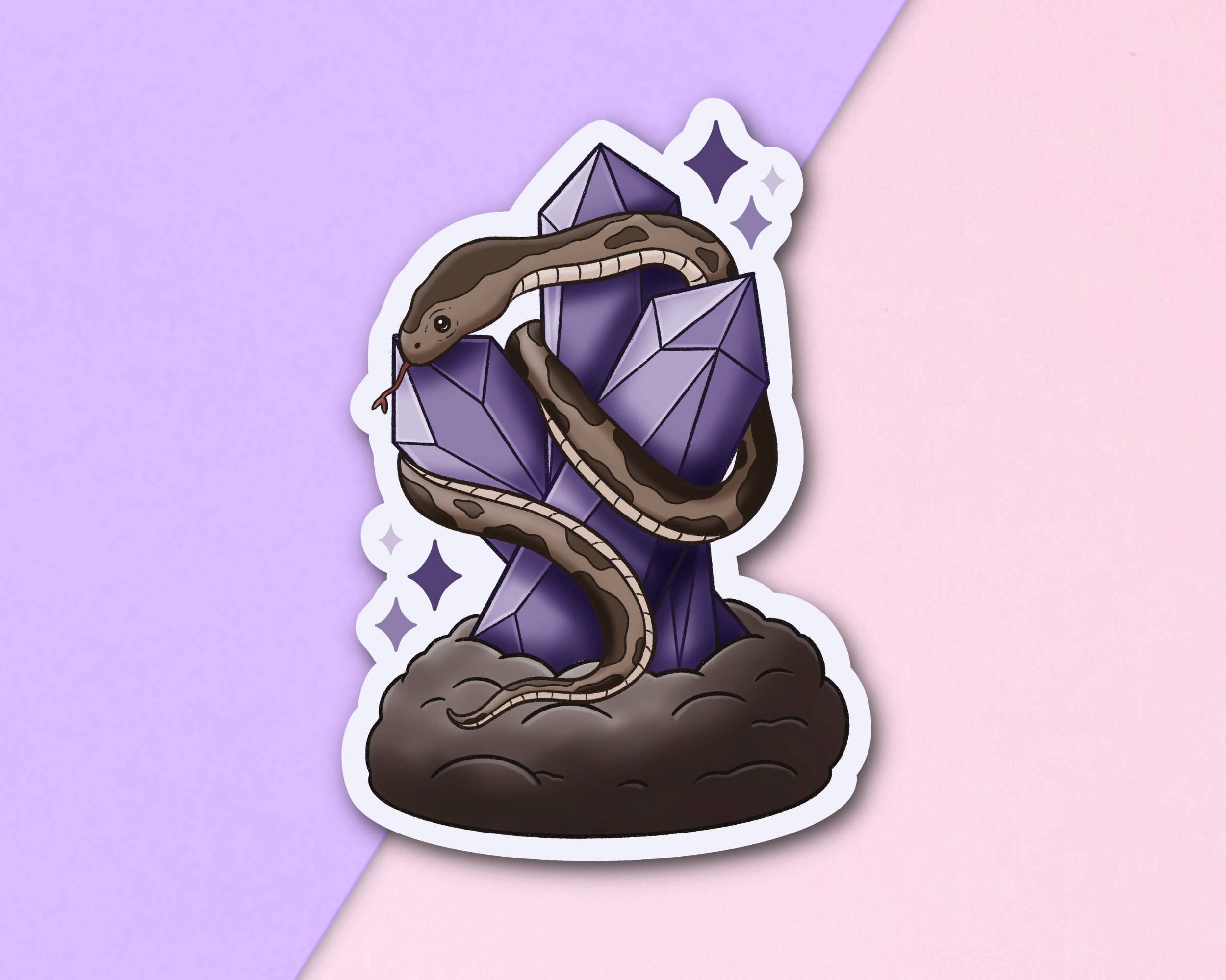 FuzziesArtDesigns - Vente Autocollant - Sticker découpé serpent et cristaux | Cadeau | Papeterie