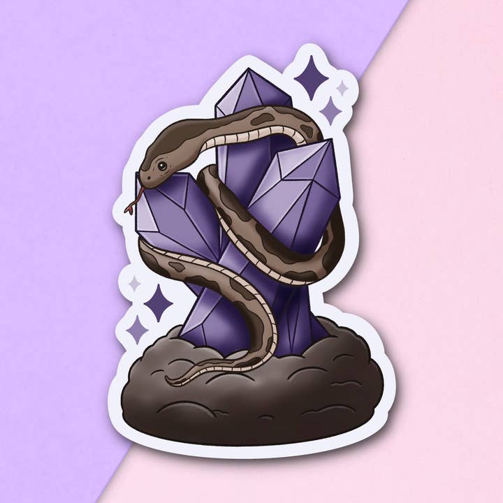 FuzziesArtDesigns - Vente Autocollant - Sticker découpé serpent et cristaux | Cadeau | Papeterie0