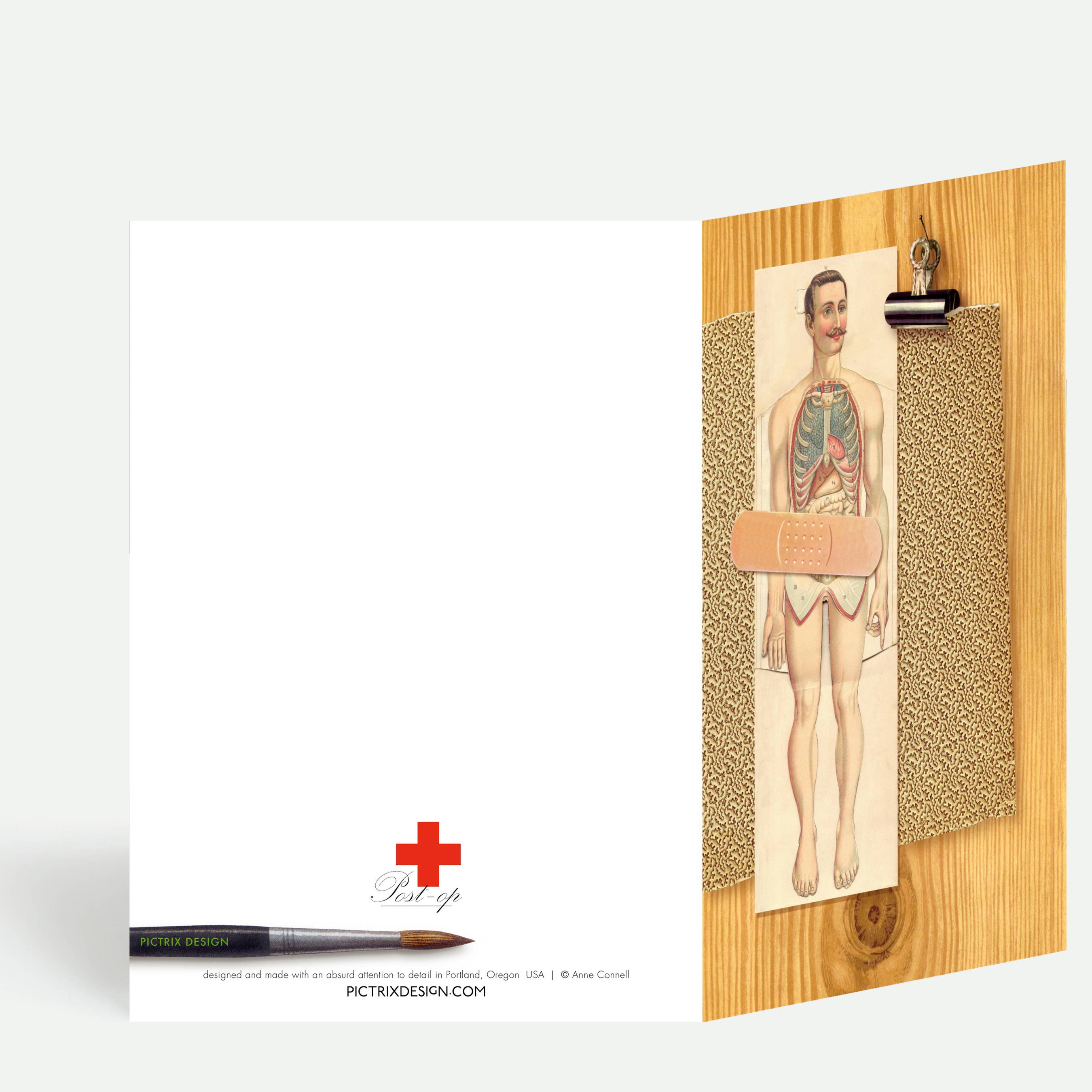 Pictrix Design – Großhandel Gute-Besserung-Karten – LETZTE SECHS: „Post-OP“ (Bauch/Herr) Genesungskarte1